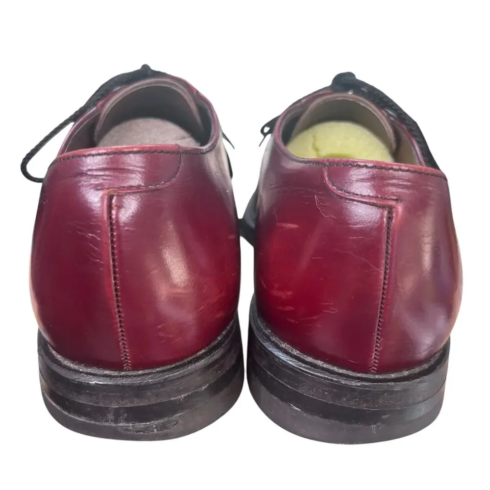 Vintage Allen Edmonds Leeds Burgundy Plain Toe Blucher Dress Shoes Mens 10.5 D/B